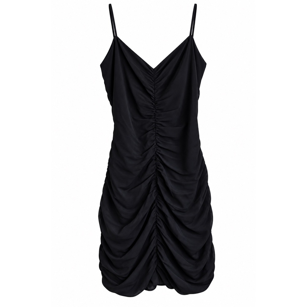 AQUA NWT Ruched Black Cocktail Dress M Bloomingdale's Exclusive MSRP $78
